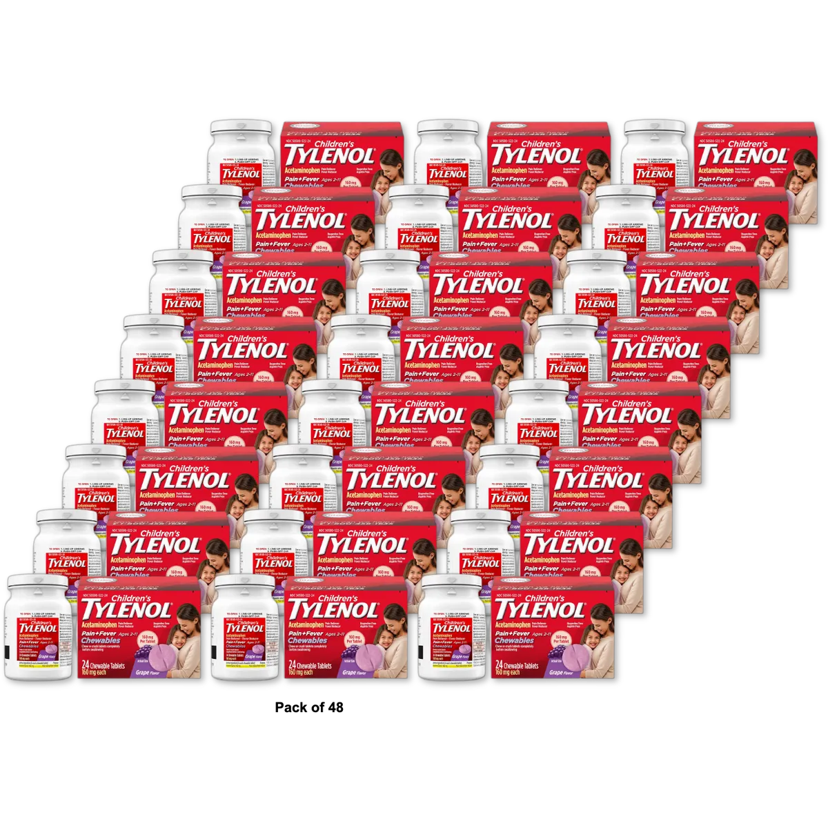 Tylenol Childrens Pain Plus Fever Chewable Tablets Grape 1.28Oz (Pack of 48)