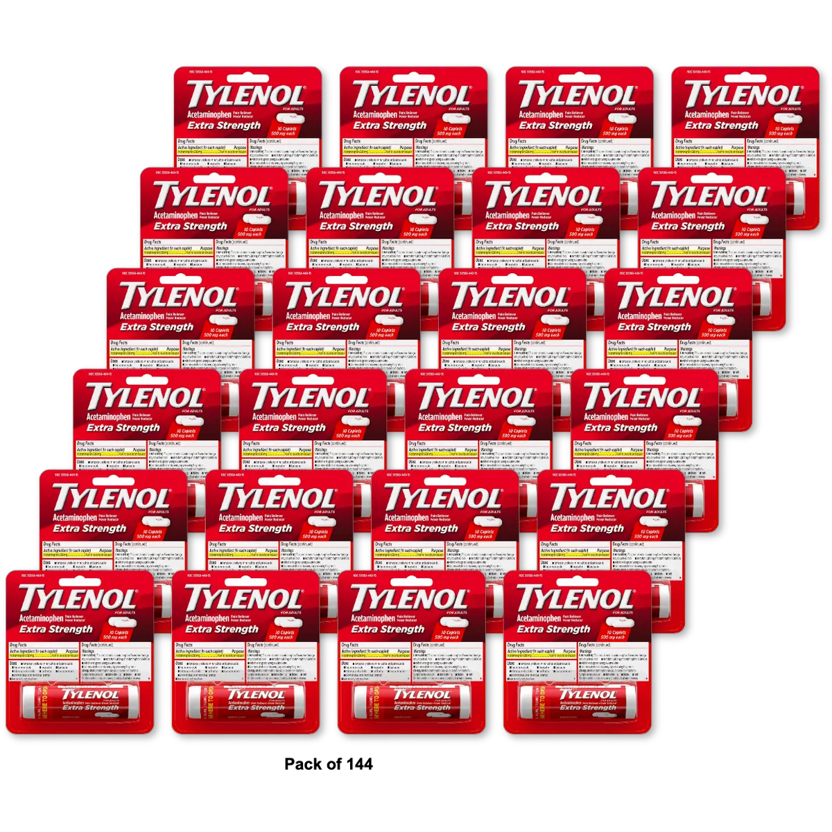 Tylenol Extra Strength Pain Reliever And Fever Reducer Caplets10 Ea 1.65Oz (Pack of 144)