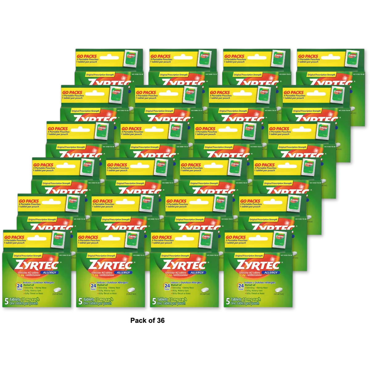 Zyrtec 24 Hour Allergy Relief 10 Mg Tablets For Indoor Outdoor5 Ea 1.28Oz (Pack of 36)