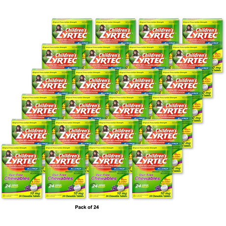 Zyrtec Allergy Dye Free Chewables 10 Mg Chewable Tablets Grape 1Oz (Pack of 24)