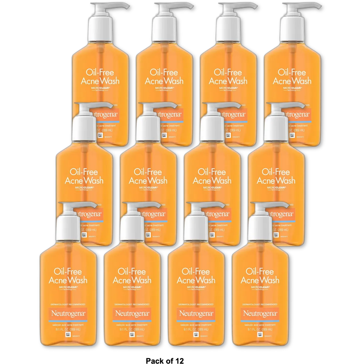 Neutrogena Oil-Free Acne Wash Cleanser Pump Salicylic Acid Acne Treatment 9.1Oz (Pack of 12)
