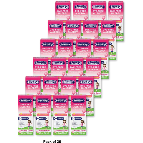 Benadryl Children's Dye-Free Allergy Liquid Bubble Gum 4Oz (Pack of 36)