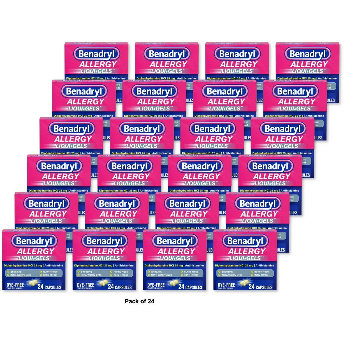 Benadryl Dye-Free Allergy Relief Liqui Gels 0.16Oz (Pack Of 24)