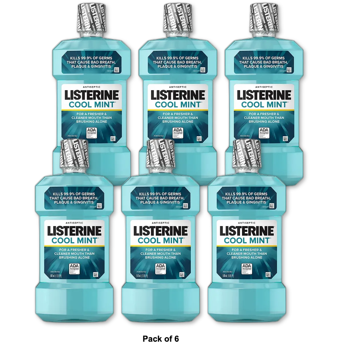 Listerine Antiseptic Cool Mint Mouthwash 33.8Oz (Pack of 6)