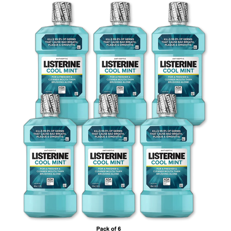 Listerine Antiseptic Cool Mint Mouthwash 33.8Oz (Pack of 6)