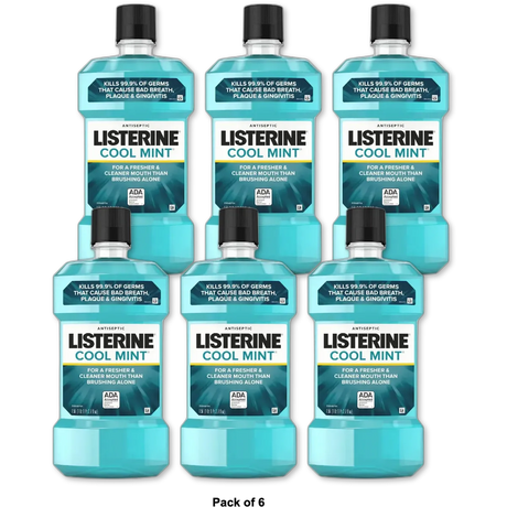 Listerine Cool Mint Antiseptic Mouthwash Oral Care And Breath Freshener 1.5 Ltr 2.7Oz (Pack of 6)