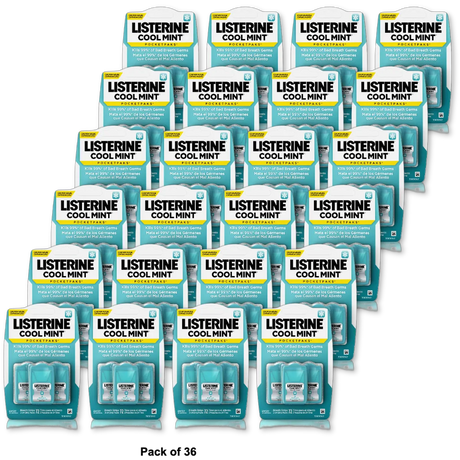 Listerine Pocketpaks Breath Strips Cool Mint 72 Strips 0.64Oz (Pack of 36)