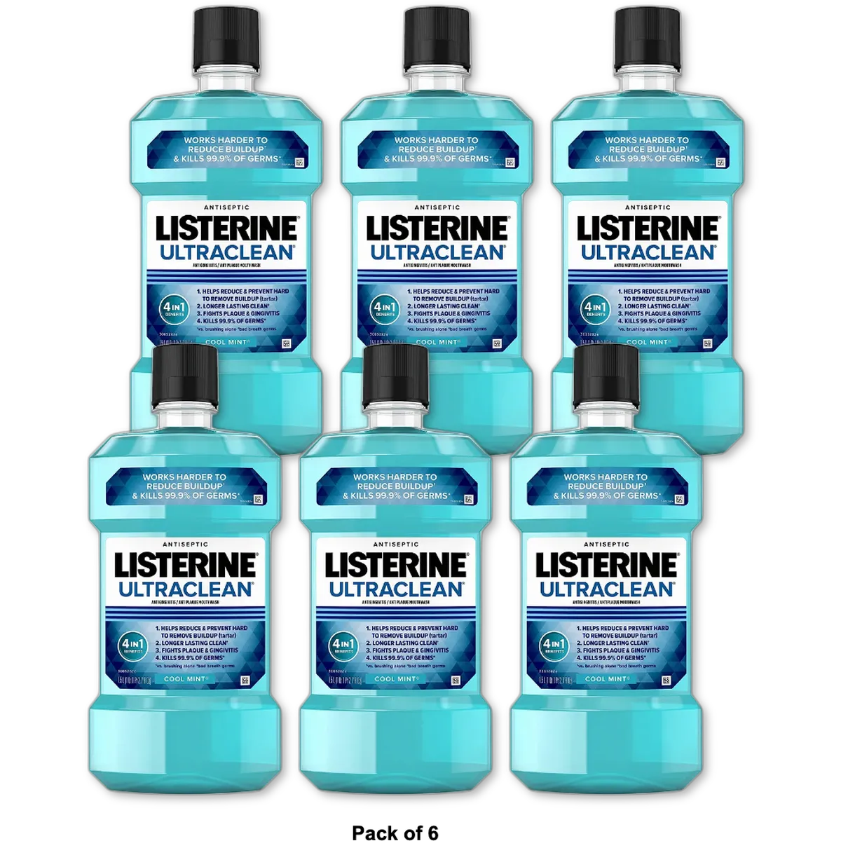 Listerine Ultra Clean Antiseptic Mouthwash Cool Mint 1.5 Ltr 2.7Oz (Pack of 6)