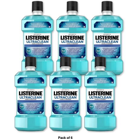 Listerine Ultra Clean Antiseptic Mouthwash Cool Mint 1.5 Ltr 2.7Oz (Pack of 6)