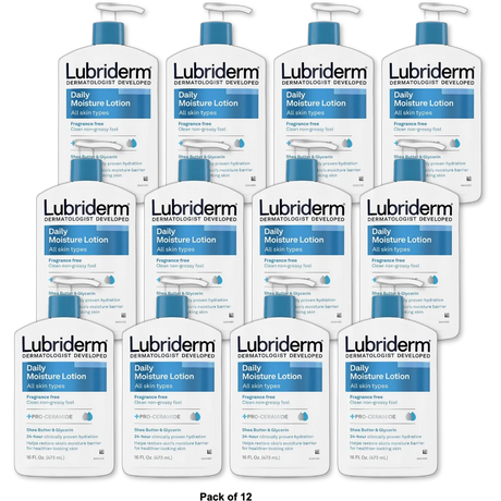 Lubriderm Daily Moisture Lotion For Normal To Dry Skin Fragrance Free 16Oz (Pack of 12)