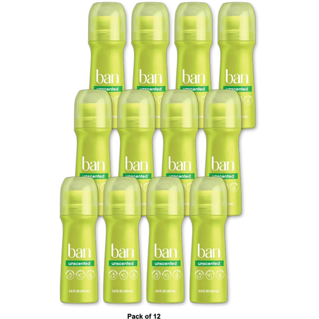Ban Invisible Roll-On Deodorant Unscented 3.5Oz (Pack of 12)