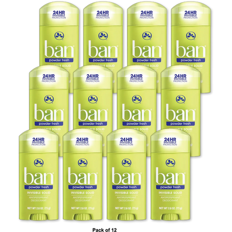 Ban Invisible Solid Anti-Perspirant Deodorant Powder Fresh 2.6Oz (Pack of 12)