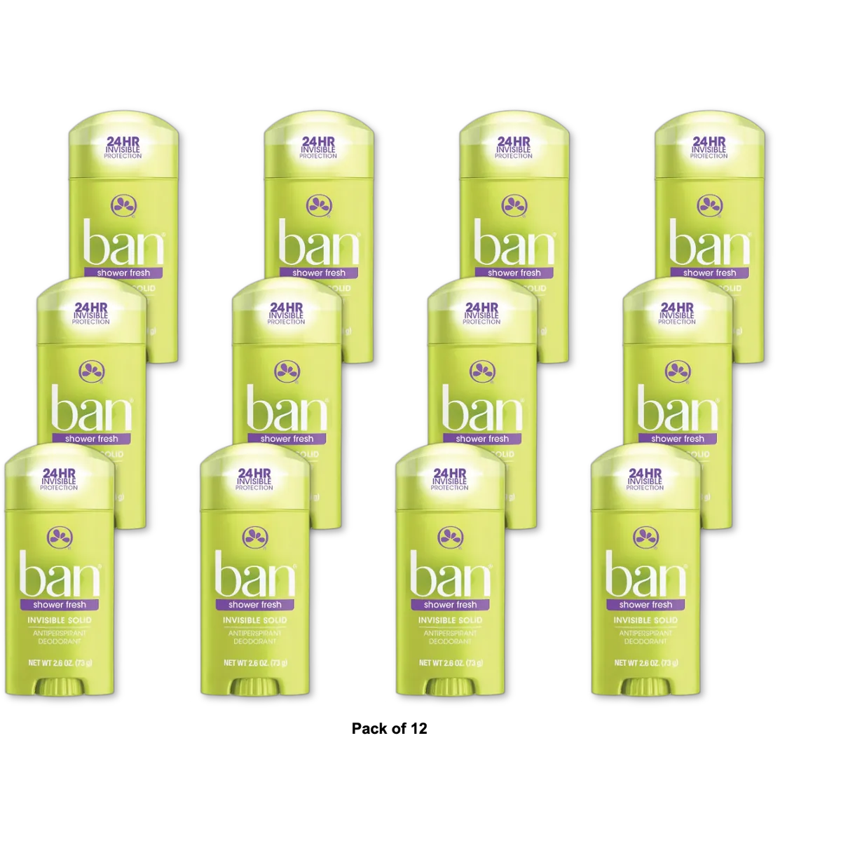 Ban Invisible Solid Anti-Perspirant Deodorant Shower Fresh 2.6Oz (Pack of 12)