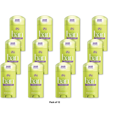 Ban Invisible Solid Anti-Perspirant Deodorant Shower Fresh 2.6Oz (Pack of 12)
