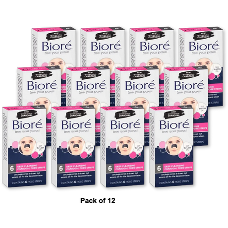Biore Deep Cleansing Charcoal Pore Nose Strips With Natural Charcoal6 ea 3.52Oz (Pack of 12)