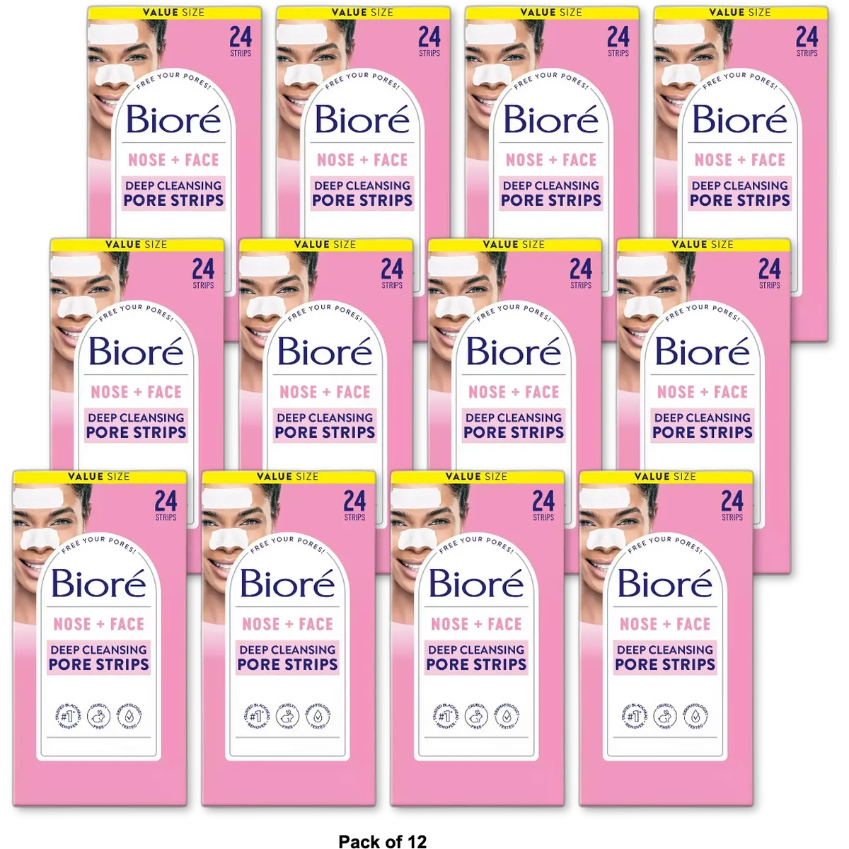Biore Deep Cleansing Pore Strips 1.6Oz (Pack of 12)