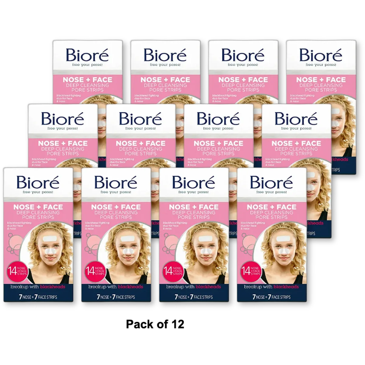 Biore Deep Cleansing Pore Strips For Face And Nose Combo Pack 14Ea 0.8Oz (Pack Of 12)