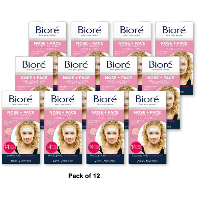 Biore Deep Cleansing Pore Strips For Face And Nose Combo Pack 14Ea 0.8Oz (Pack Of 12)