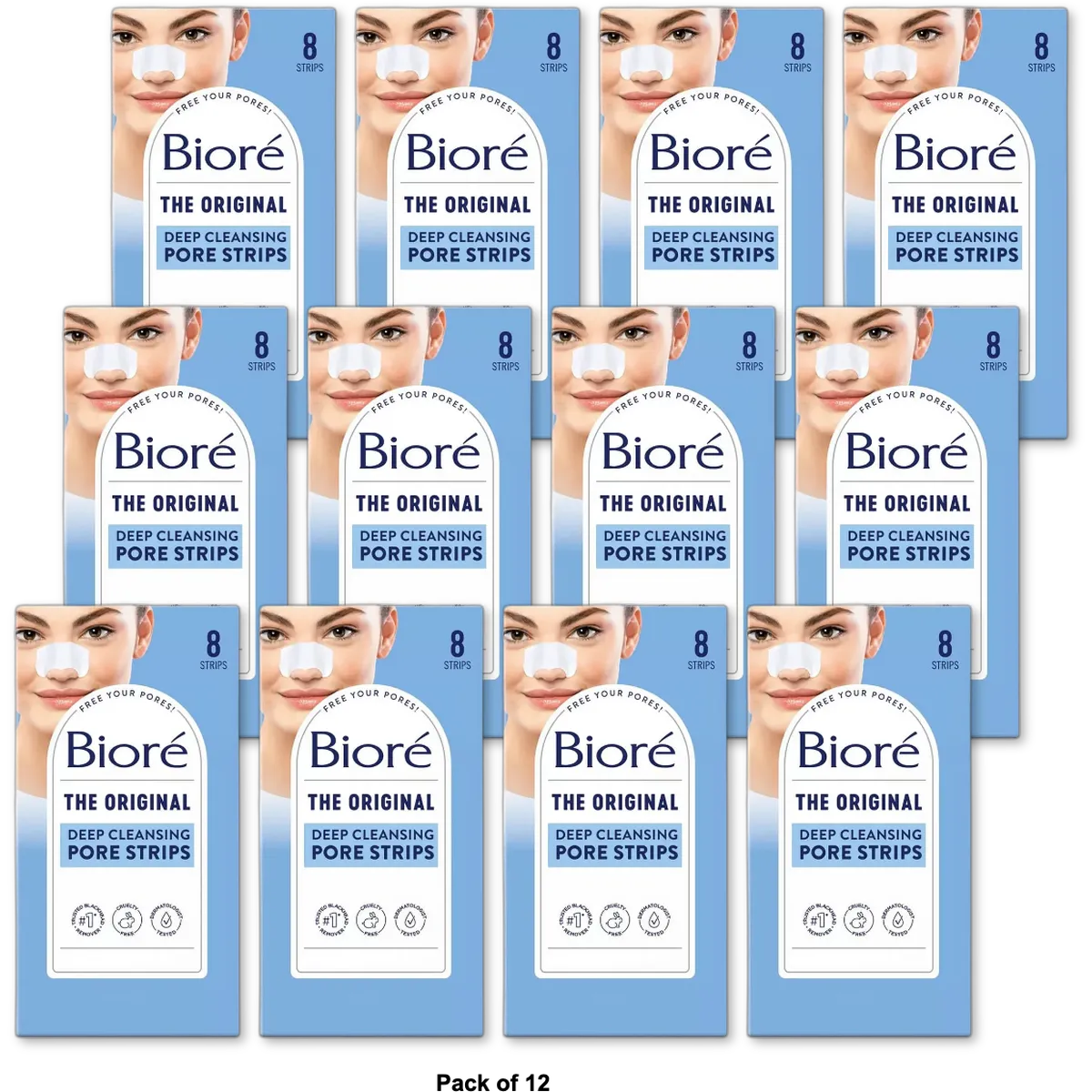 Biore Deep Cleansing Pore Strips For Nose (Pack of 12)