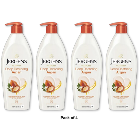 Jergens Deep Restoring Argan Moisturizer Body Lotion Pump 16.8Oz (Pack of 4)