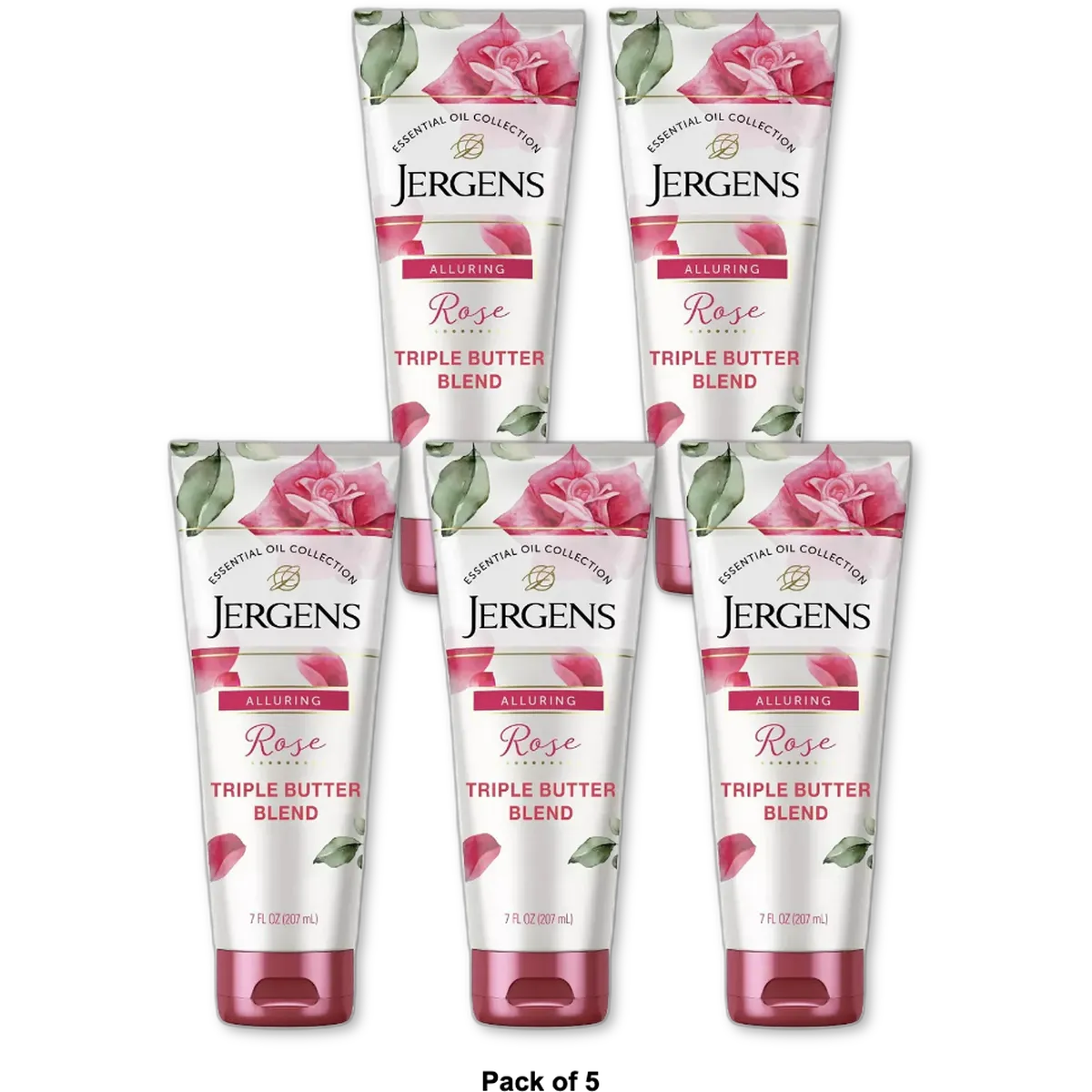 Jergens Hand and Body Lotion Rose Body Butter Lotion with Camellia Essential Oil 7Oz (Pack of 5)