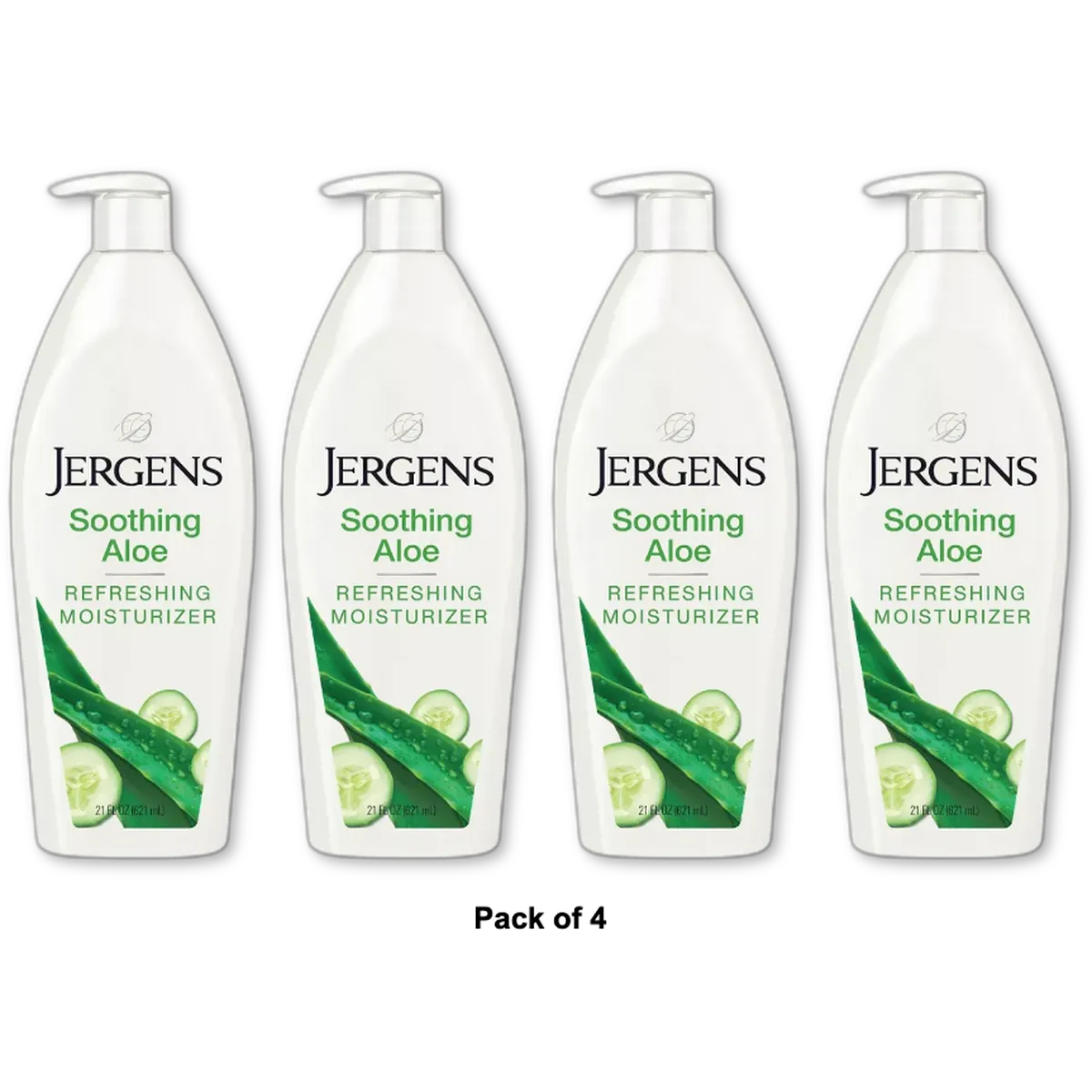 Jergens Hand and Body Lotion Soothing Aloe Refreshing Body Lotion for Dry Skin 21Oz (Pack of 4)