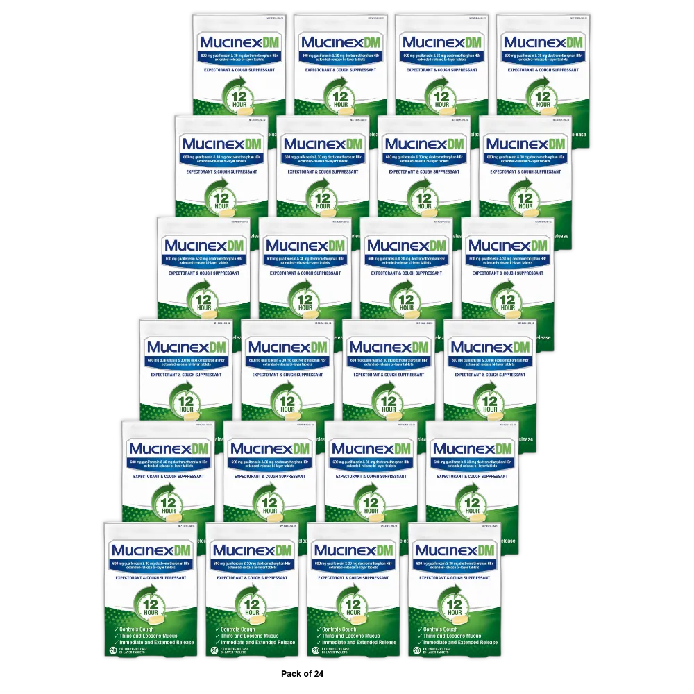 Mucinex Dm Guaifenesin Cough Suppressant Extended Release Tablets 600 Mg20 Each 0.07Oz (Pack Of 24)