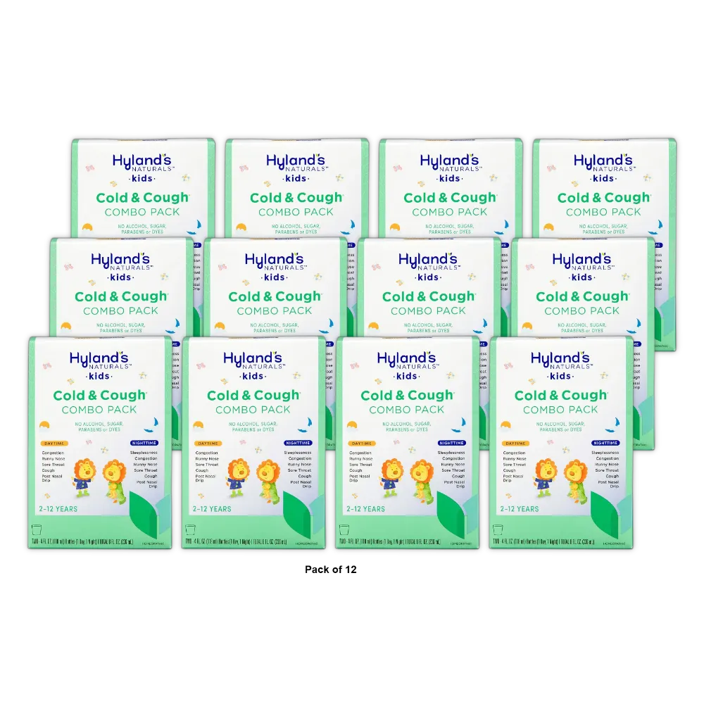 Kids Cold Medicine for Ages 2+ Hylands Naturals Kids Cold & Cough Day and Night Combo Pack Syrup Cough Medicine for Kids Nasal Decongestant Allergy Relief 4 Fl Oz (Pack of 2) in 1 pack (Pack of 12)