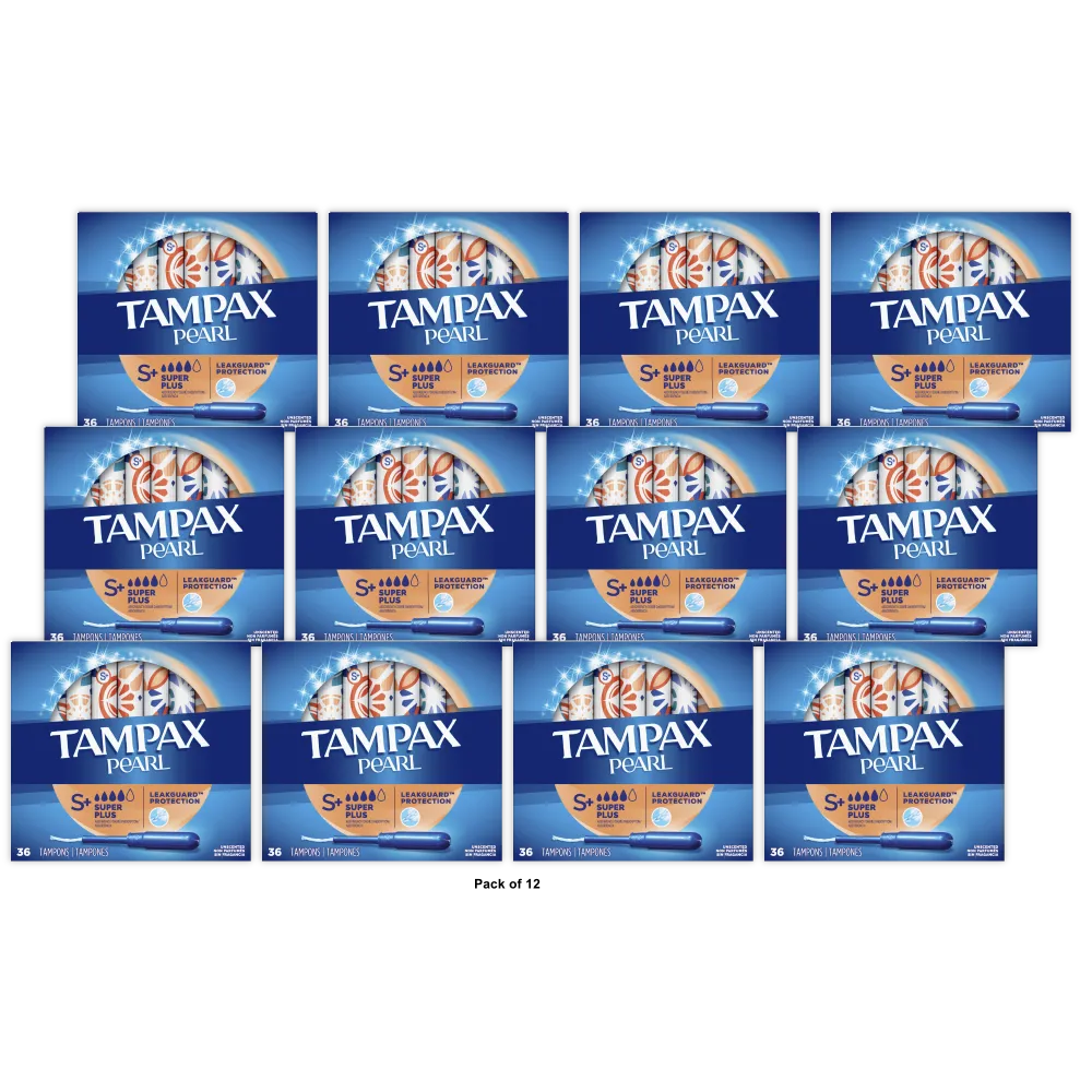 Tampax Pearl Super Plus Unscented Plastic Tampons 10.4Oz (Pack of 12)