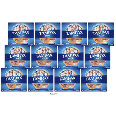 Tampax Pearl Super Plus Unscented Plastic Tampons 10.4Oz (Pack of 12)