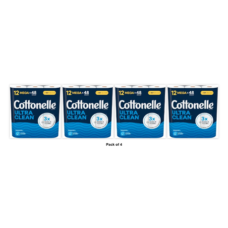 Cottonelle Ultra Cleancare Toilet Paper 12 Rolls 0.06Oz (Pack Of 4)