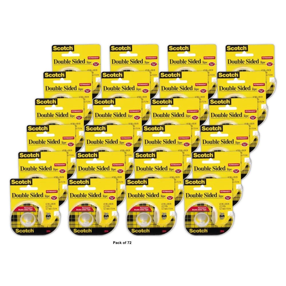 3M Scotch Permanent Double-Sided Stick Tape 0.5in x 450in 6.24Oz (Pack of 72)