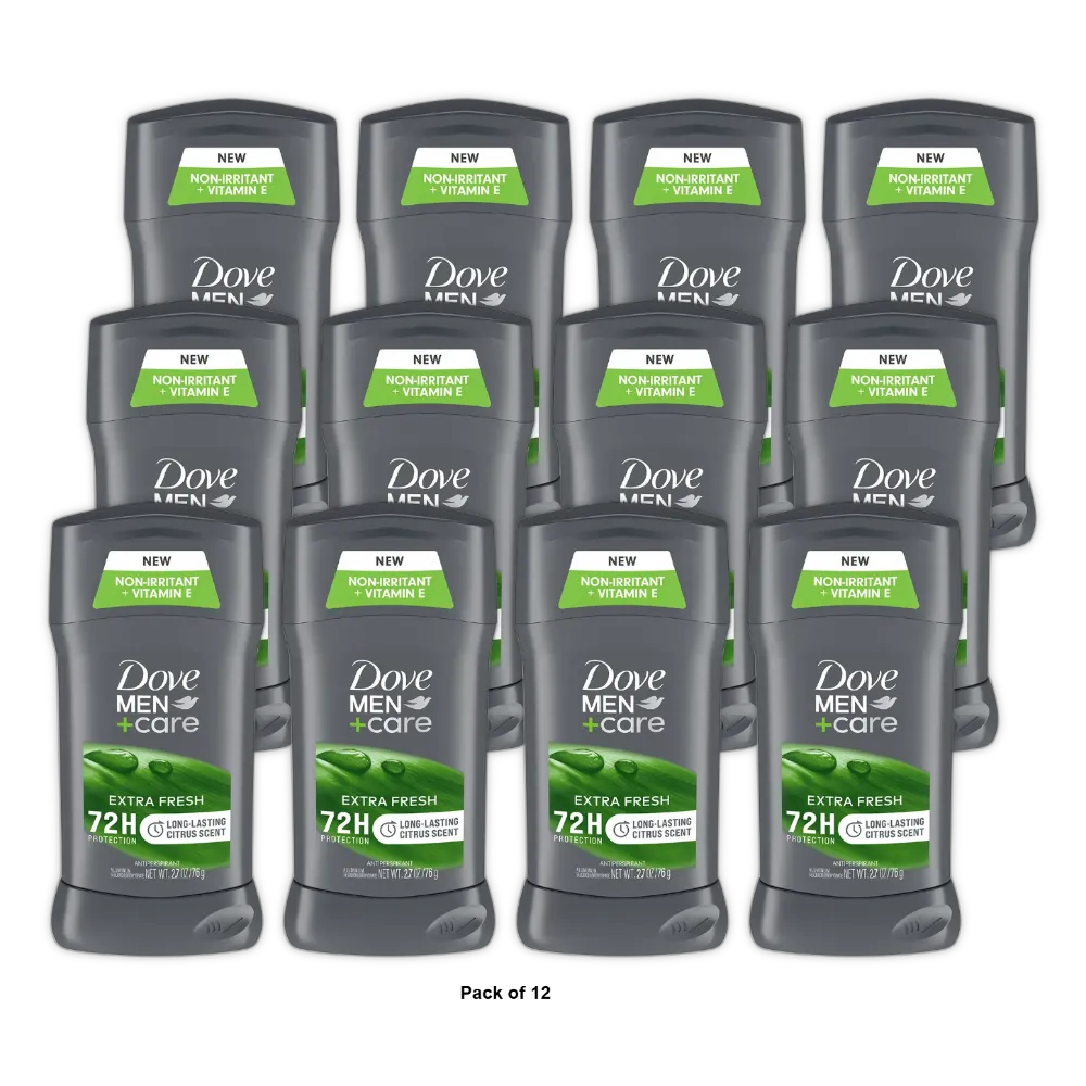 Dove Care Antiperspirant Deodorant Stick for Men Extra Fresh 2.7Oz (Pack of 12)