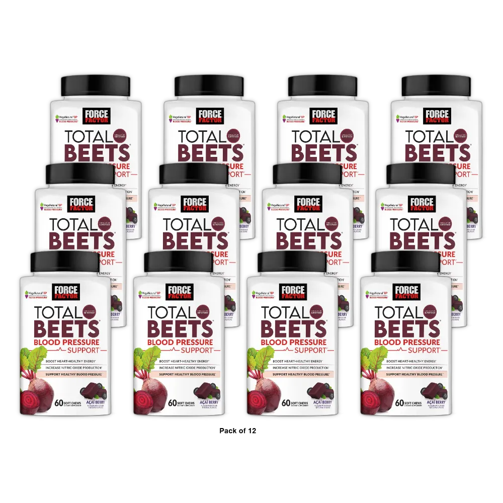 Force Factor Total Beets Blood Pressure Support Supplements with Beet Powder 60 Soft Chews 12oz (Pack of 12)