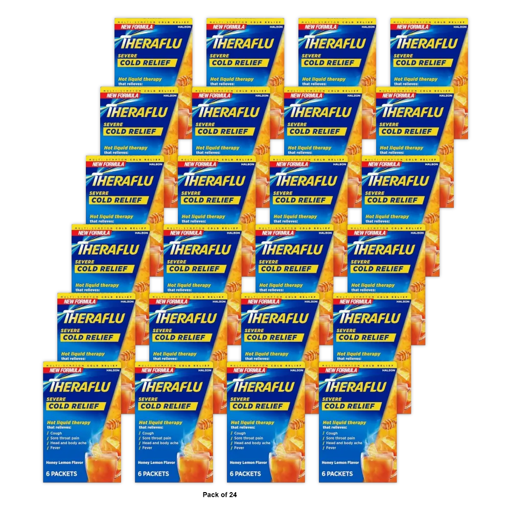 Theraflu Daytime Severe Cough Cold and Flu Relief Medicine Powder Honey Lemon Flavor 6 Count 3.7oz (Pack of 24)