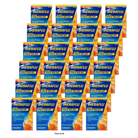 Theraflu Daytime Severe Cough Cold and Flu Relief Medicine Powder Honey Lemon Flavor 6 Count 3.7oz (Pack of 24)