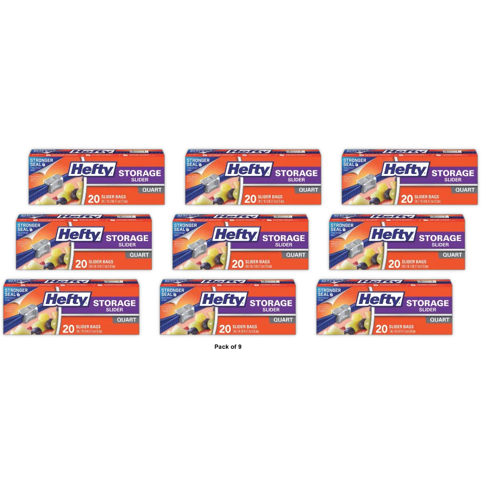 Hefty Slider Quart Size Storage Bags 27.2oz (Pack of 9)
