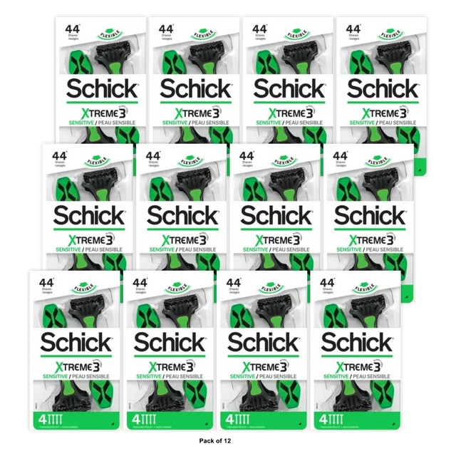 Schick Xtreme 3 Sensitive Skin Triple Blade Disposable Razor 1.4oz (Pack of 12)