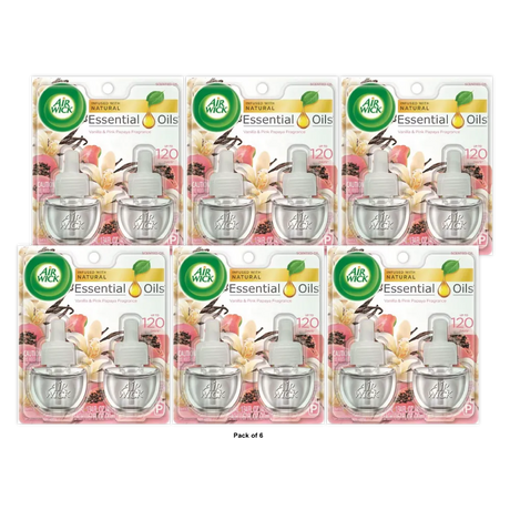 Air Wick Plug In Scented Oil Refill Vanilla And Pink Papaya Air Freshener Essential Oils 1.34Oz (Pack Of 6)