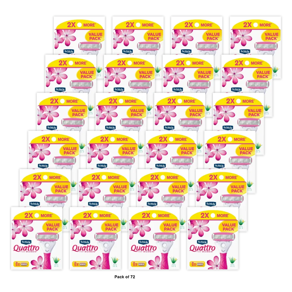 Schick Quattro Women's Razor 8 Count Refill 1.76oz (Pack of 72)
