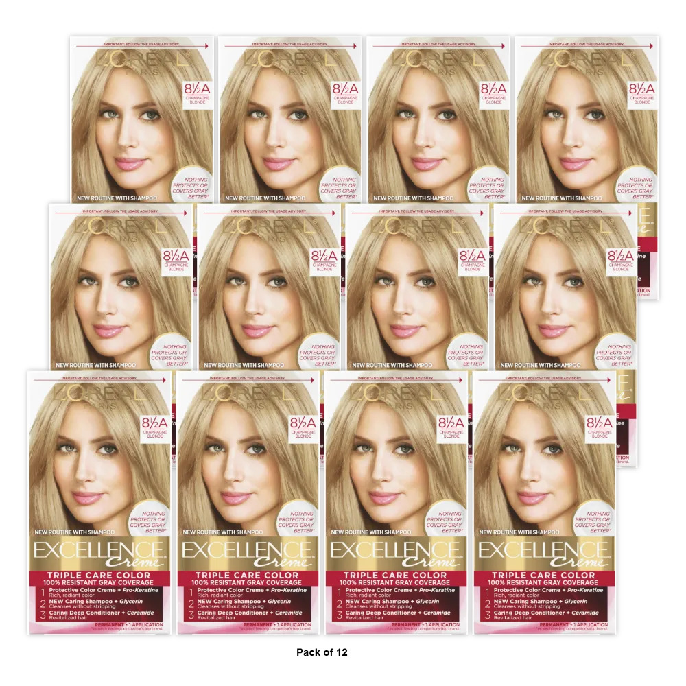 Loreal Excellence Triple Protection Hair Color Creme 8.5A Champagne Blond 10.4oz (Pack of 12)