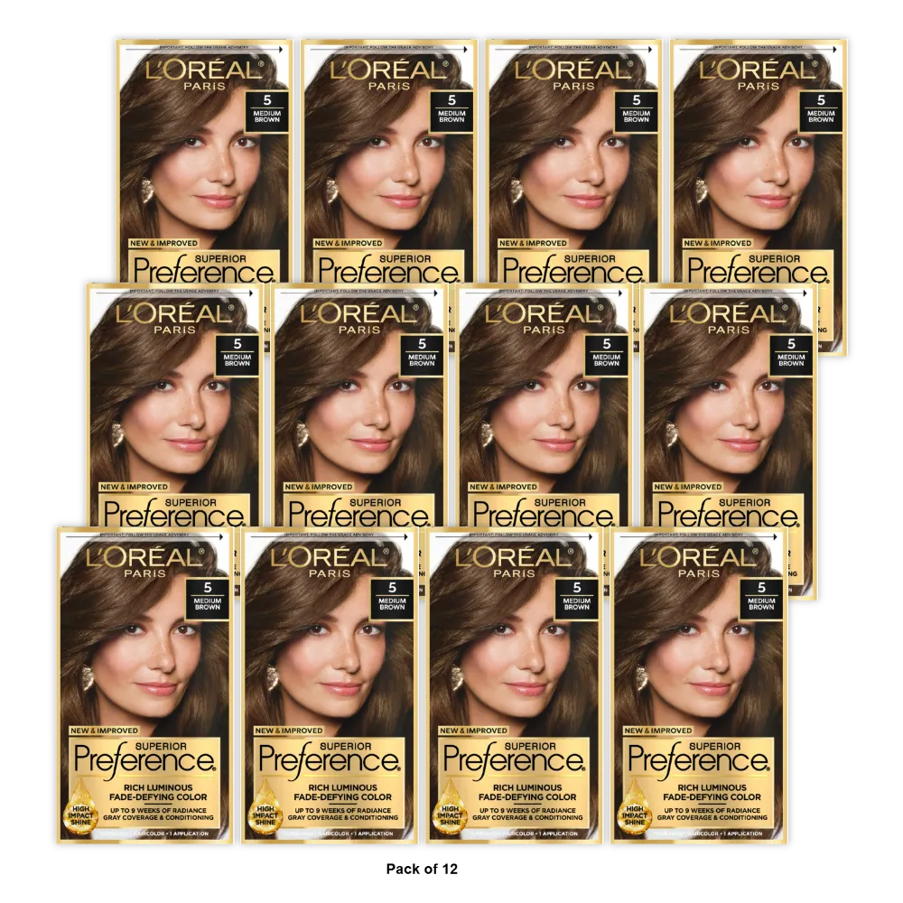 Loreal Superior Preference Hair Color 5 Medium Brown 8Oz (Pack Of 12)