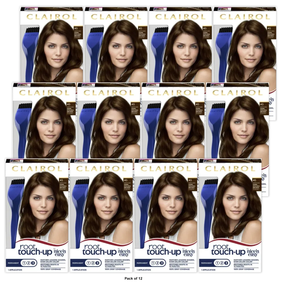 Clairol Nice & Easy Root Touch-Up Permanent Hair Color 4G Dark Golden Brown 1.1Oz (Pack Of 12)