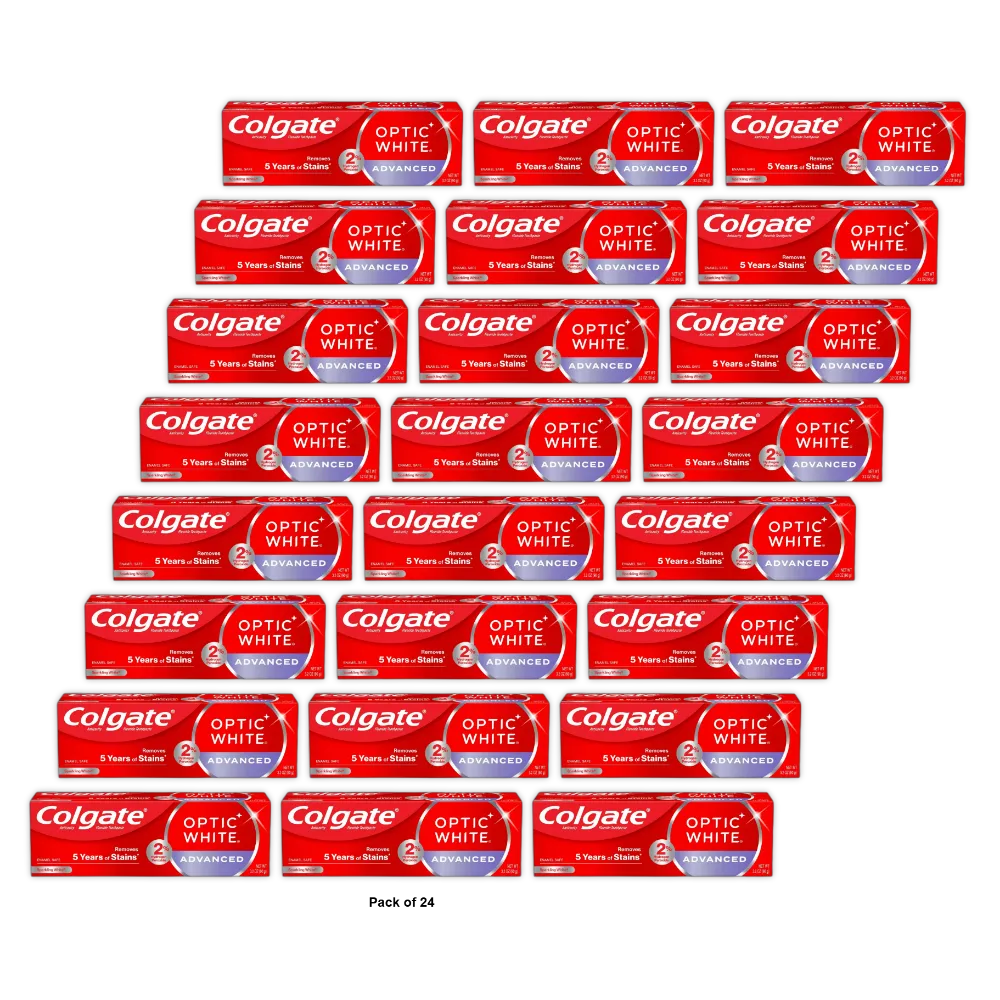 Colgate Optic White Advanced Teeth Whitening Toothpaste Sparkling White 3.2Oz (Pack of 24)