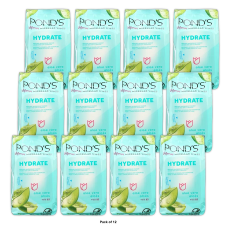 Ponds Vitamin Micellar Hydrate Facial Wipes Vitamin B3 And Aloe Vera 6.2oz (Pack of 12)