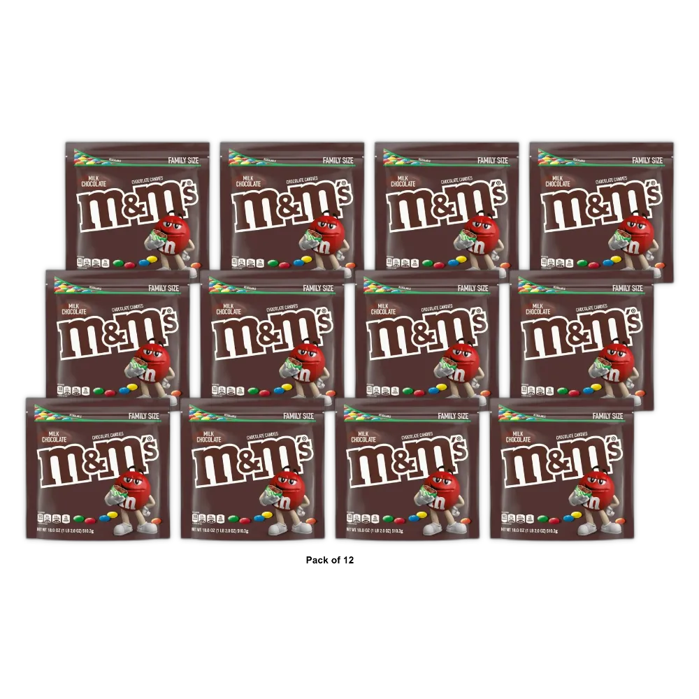 M&M's Family Size Milk Chocolate Candy 18oz (Pack of 12)