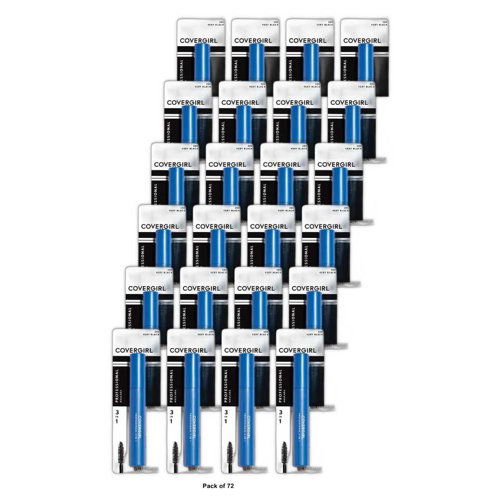 Cover Girl Professional 3 In 1 Straight Brush Mascara Very Black #200 0.6Oz (Pack of 72)