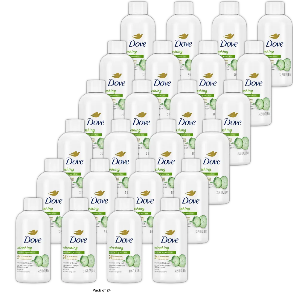 Dove Beauty Body Wash Refreshing Cucumber and Green Tea Travel Size 3Oz (Pack of 24)