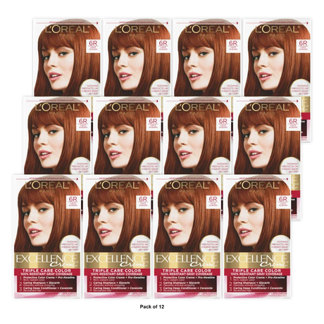 Loreal Excellence Triple Protection Hair Color Creme 6R Light Auburn1 Ea 10.4oz (Pack of 12)