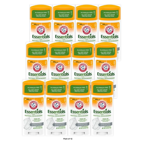 Arm and Hammer Essentials Natural Deodorant Unscented 2.5Oz (Pack of 12)
